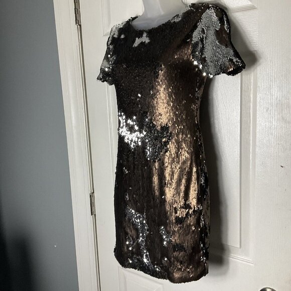 NWT TOPSHOP sequin Mini Party Dress Short sleeve Bronze Silver Metallic Size 2 - Picture 12 of 14